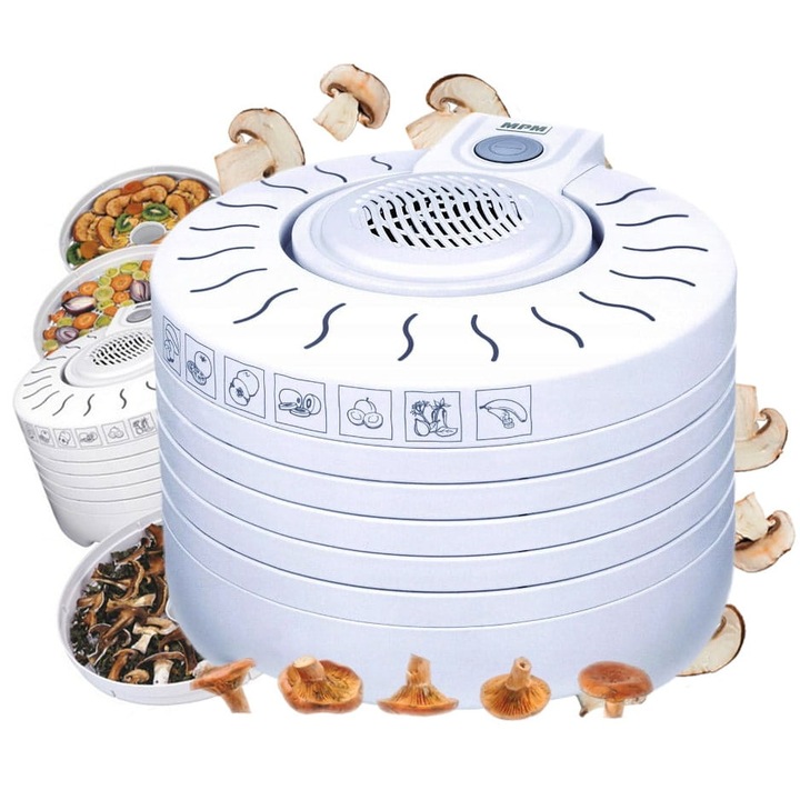Deshidrator alimentar MPM MSG-01, 250 W, 5 site reglabile O28 cm, fara BPA, alb