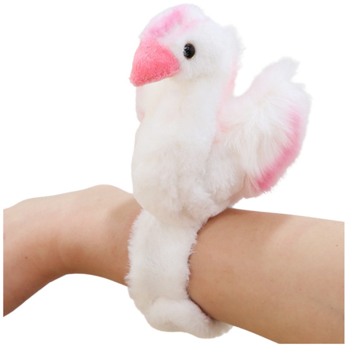 Bratara de plus cu mascota lebada, Lean toys, Alb/Roz