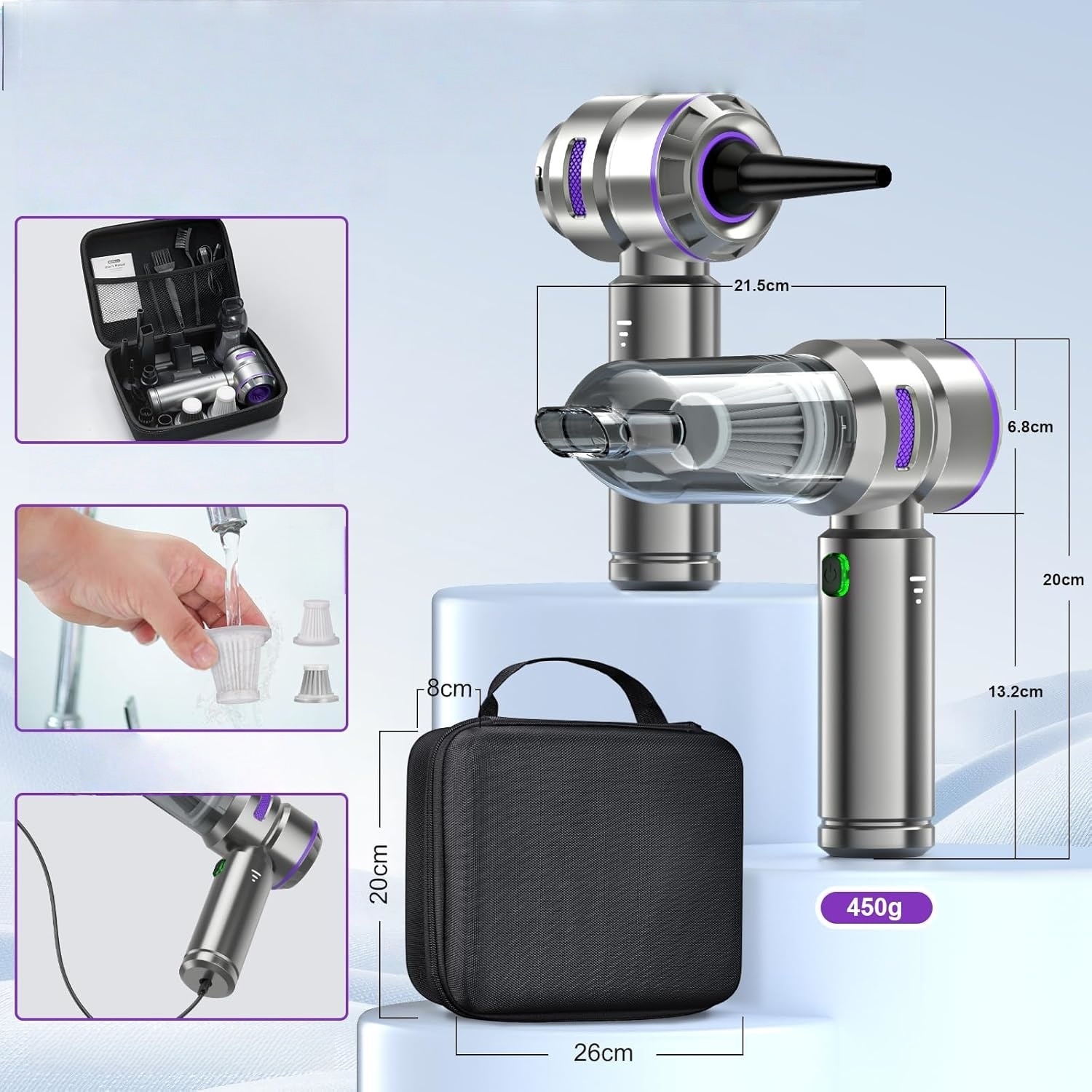 Aspirabriciole Senza Fili 4 In 1 - 18000Pa, Batteria 6000mAh, Per Auto E Casa, Con Accessori - Foto 9