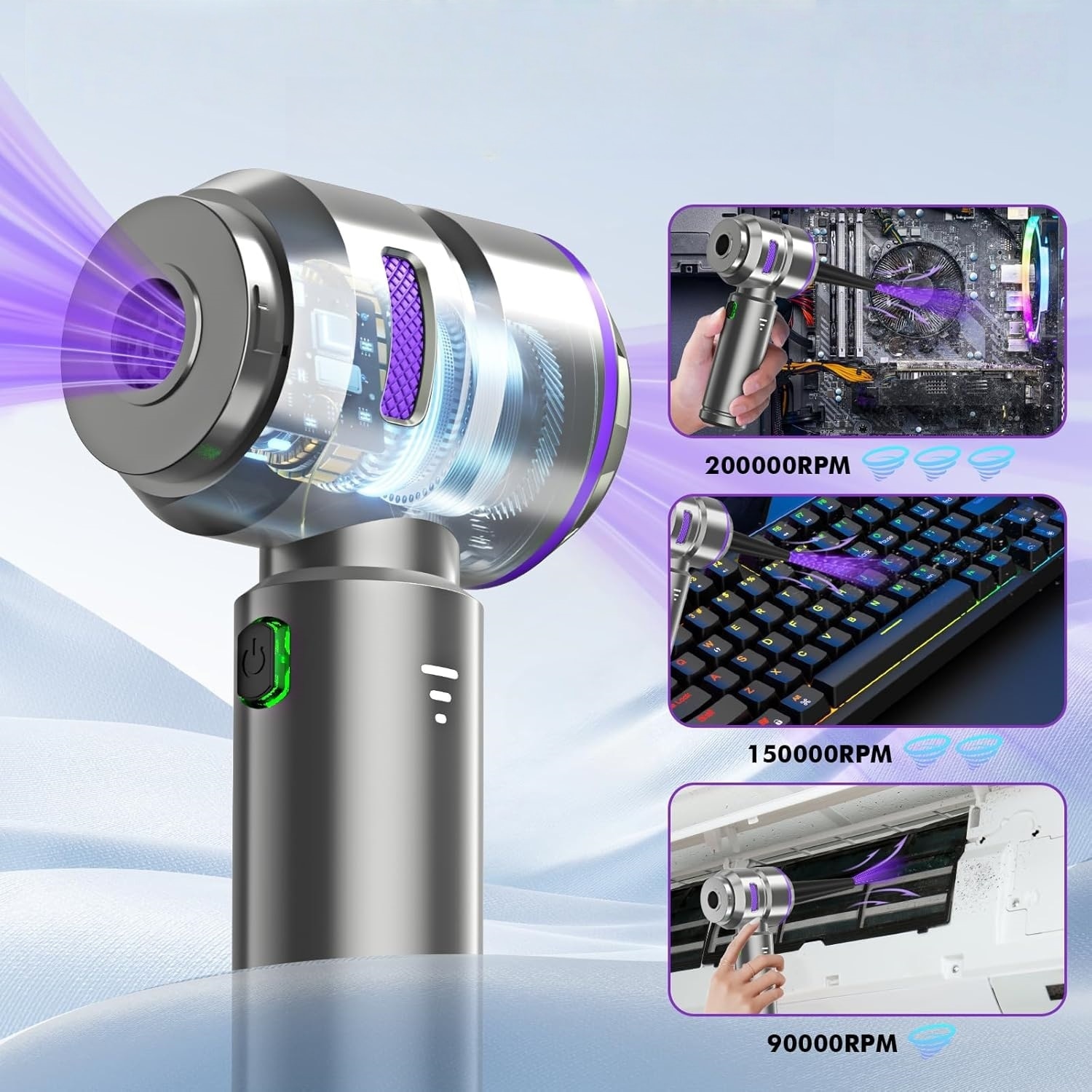 Aspirabriciole Senza Fili 4 In 1 - 18000Pa, Batteria 6000mAh, Per Auto E Casa, Con Accessori - Foto 6