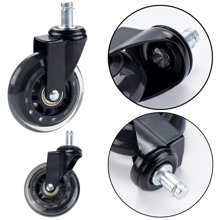 Колелца за стол, LEAN, гумени, 7,5 см, комплект от 1, черни