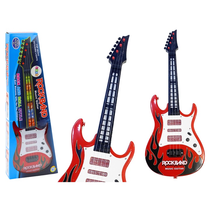 Elektromos gitár gyerekeknek, LEAN TOYS, piros, 54x17,5x4,5cm, fényekkel és dallamokkal