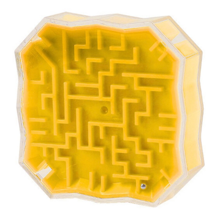 Joc educativ Labirint cu bile, LEAN TOYS, 5x5x2 cm, pentru copii peste 3 ani, culoare galbena