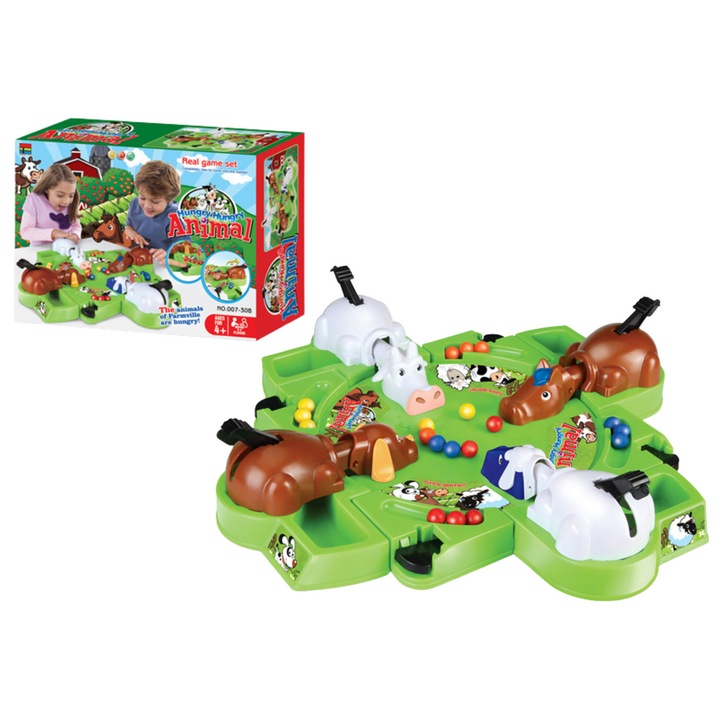 Jucarie interactiva, LEAN TOYS, Gra de indemanare, set cu 4 animale, 20 bile, 27x20x7cm