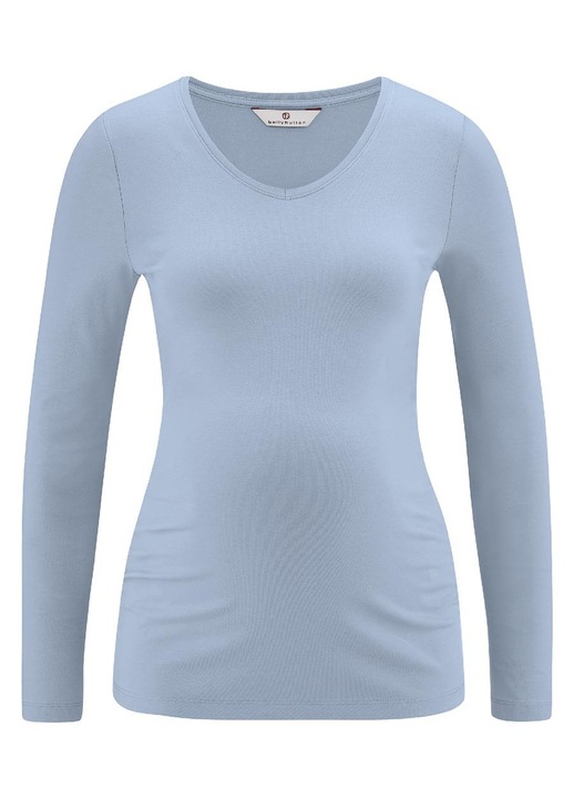 Bluza dama, albastra, bumbac cu elastan, maneca lunga, set elegant