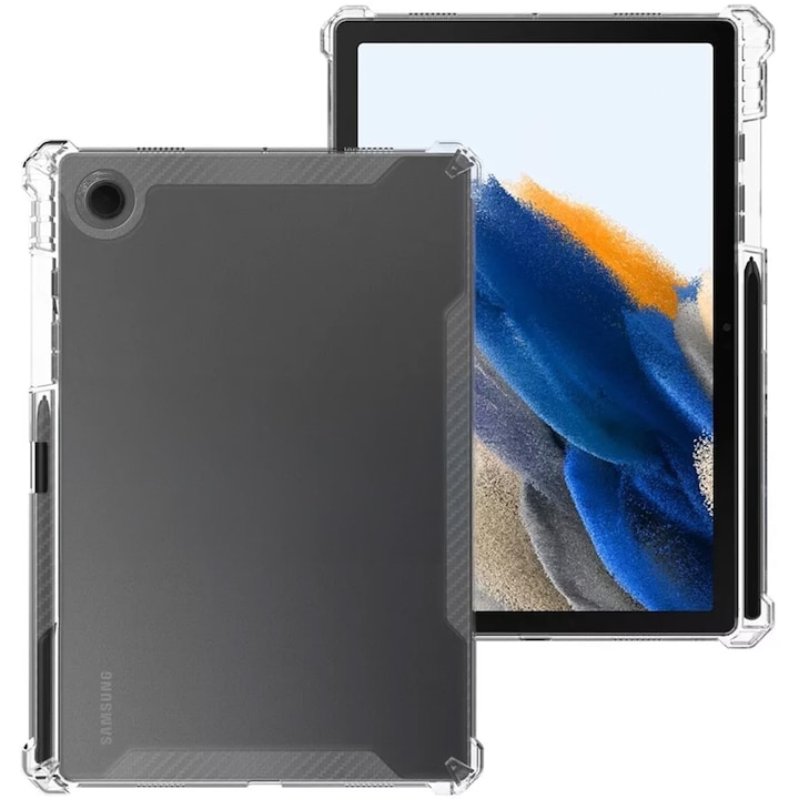 Защитен калъф telefonuvtau® за Samsung Galaxy Tab A9 8.7", прозрачен удароустойчив силикон с подсилени ъгли, вграден държач за стилус, устойчивост на удари, идеален за филми, игри, онлайн уроци и офис, прозрачен