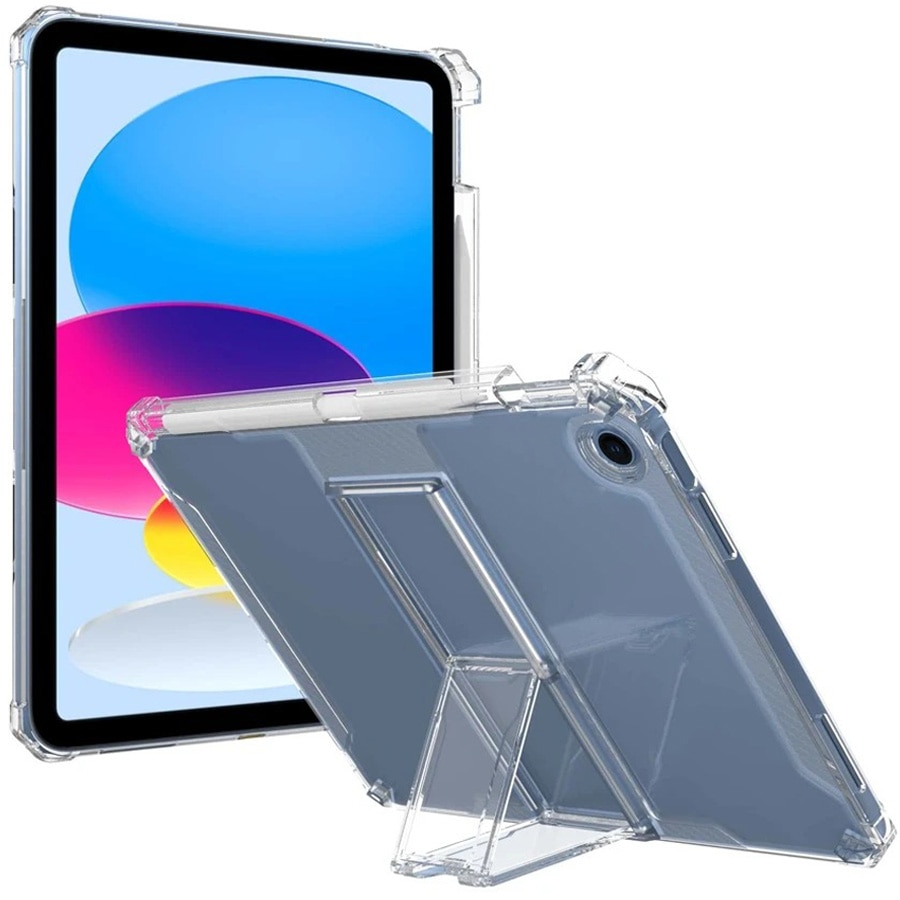 Husa de protectie telefonultau® pentru Apple iPad 7/8/9 10.2", silicon transparent antishock cu colturi intarite, suport integrat pentru tableta si stylus, rezistenta la socuri, ideala pentru filme, jocuri, lectii online si birou, transparenta
