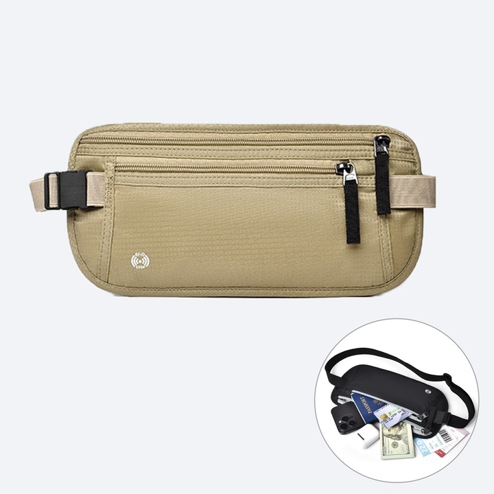 Мъжка чанта за през рамо, с RFID защита, лека и преносима, регулируема презрамка, идеална за пари/портфейл/паспорт/телефон, модерен ежедневен стил, полиестер, бежов