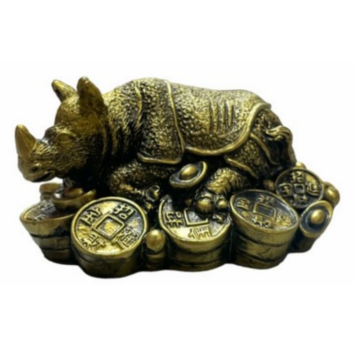 Statueta feng shui GOBI® Rinocer auriu din rasina 5, 5 cm