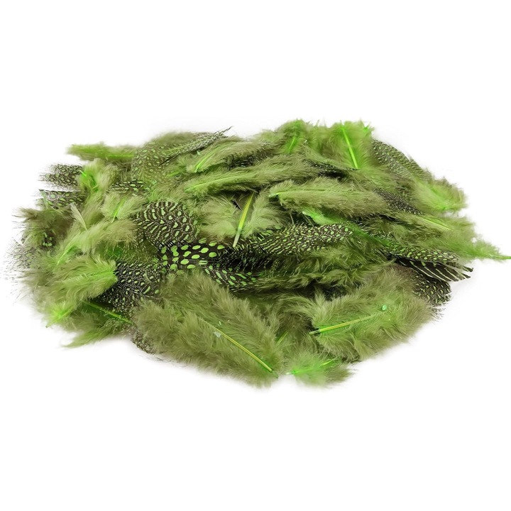 Set De Pene Decorative, Netuno, 100% Plastic, Pentru Decoratiuni, Pentru Ornamente, Pentru Proiecte Creative, DIY, Soft Touch, Multifunctional, 10 cm, Verde, 6 Bucati