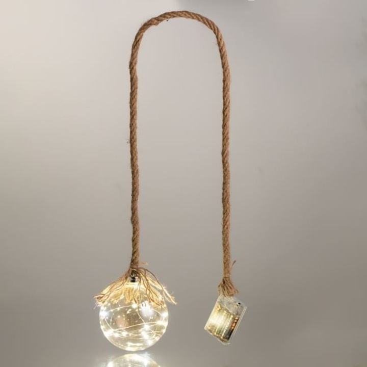 ANTBRO Decoratiune Suspendabila cu Bec LED Vintage, O12cm, 60cm, 15 LED-uri, Sfoara Naturala