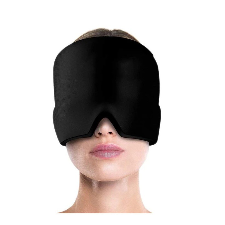 Masca pentru migrene, comprese, dureri de cap, tensiune, Neo™ Coolice® terapie rece sau calda, cu gel, marime universala, Negru