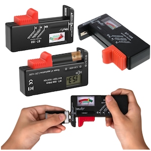 Tester baterii LEAN, electronic, compact, 11x6x2,5cm, compatibil cu AA, AAA, R14, R20, CR 1,5V, 9V