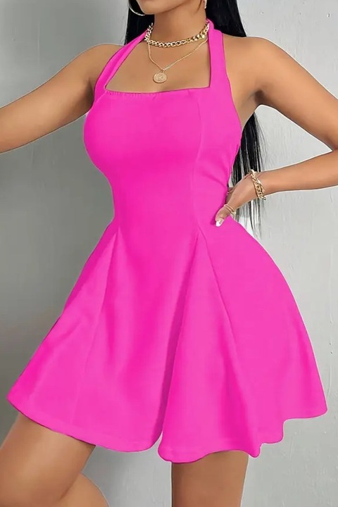 Къса рокля import, прилепнала, А-силует, презрамки на врата,, Розово