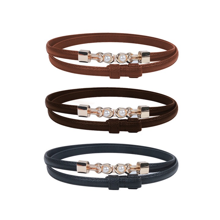 3 darabos női öv szett, állítható méret, klasszikus modell, természetes bőr lakkhatású megjelenéssel - Többszínű