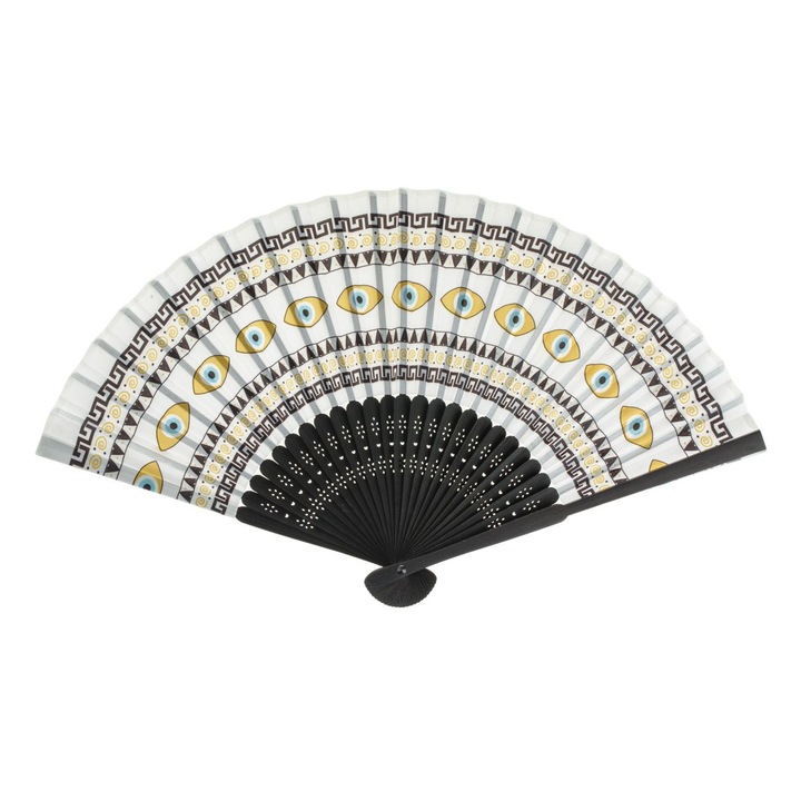 Черен бамбуков вентилатор с шарка на очите 21 см