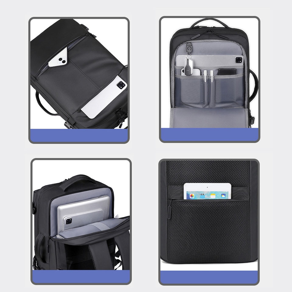 Rucsac Business cu Capacitate Mare pentru Laptop, Oein, Geanta de Calatorie pentru Laptop de 16 Inch cu Port USB pentru Incarcare, Rucsac Rezistent la Apa pentru Birou, Universitate, Computere, pentru Barbati si Femei, Extensibil, Negru