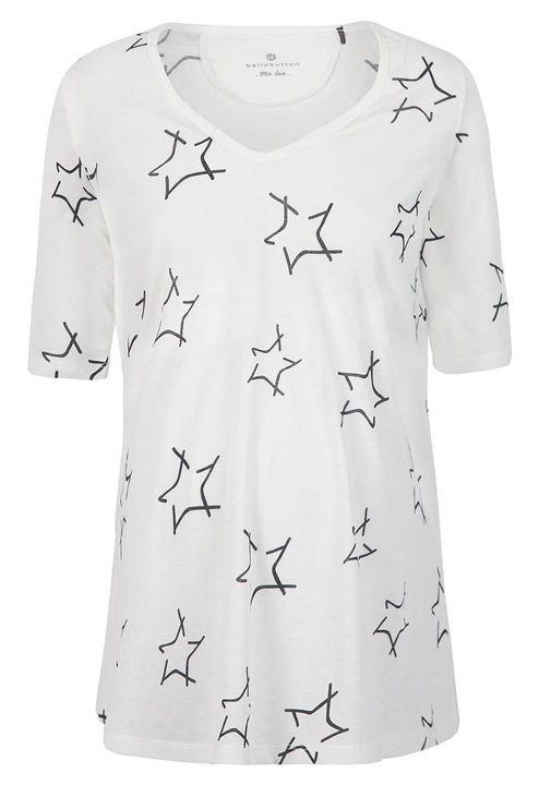 Kismama póló, Bellybutton mintás, csillagmintás, fehér, 100% pamut
