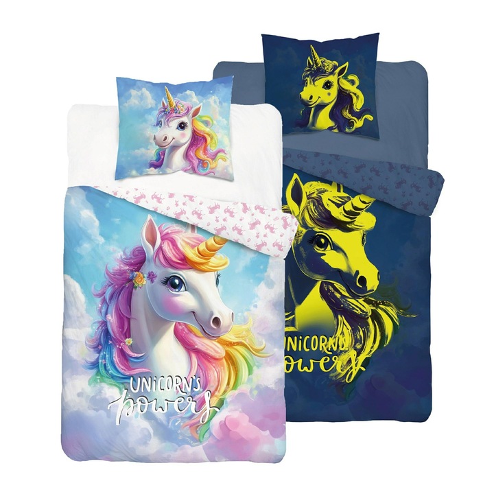 Lenjerie de pat care straluceste in intuneric 160x200 unicorn 5547 A - Fluo 95