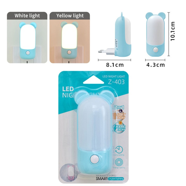 Veioza LED de noapte pentru copii - Albastru | Design dragut | Lumina calda si rece | Consum redus | Pentru dormitor