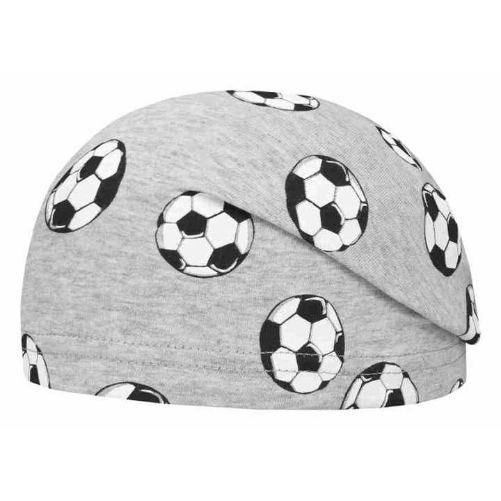 Caciula copii DOLL, gri, 95% bumbac, imprimeu fotbal