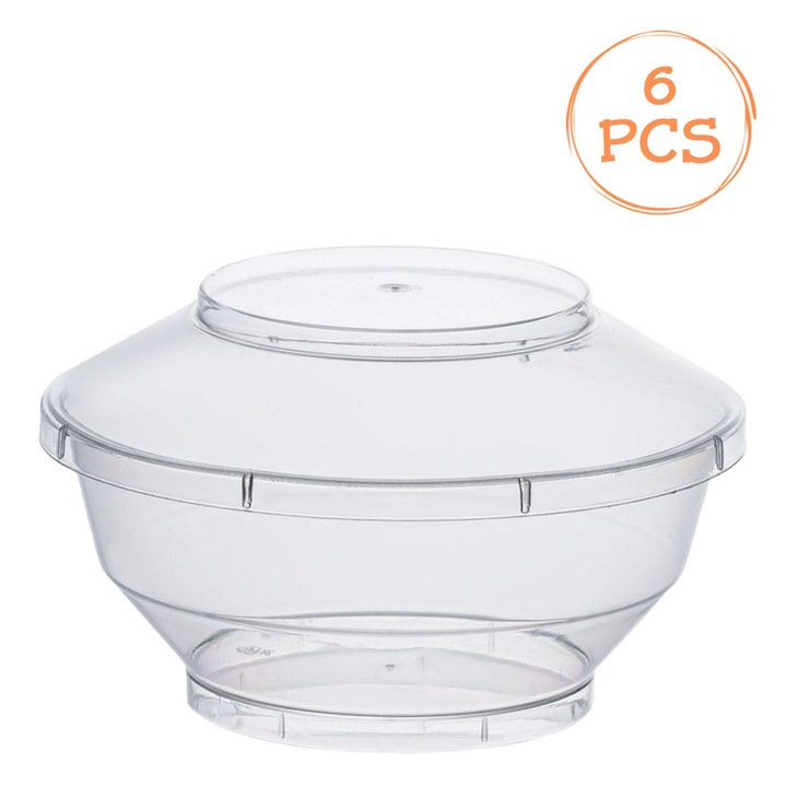 Boluri din Plastic Rotunde Transparente Reutilizabile cu Capac 200ml - 6buc