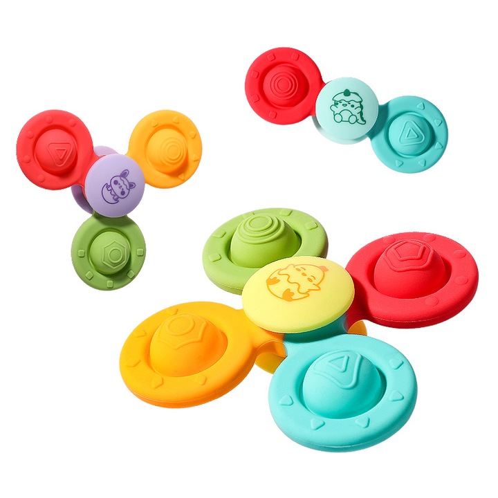 Bébijáték tapadókoronggal, 3 darabos csomag, Fidget Spinner, színes