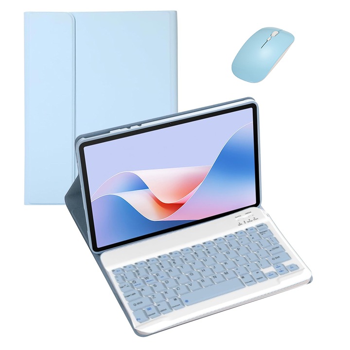 Tastatura si mouse-ul pentru tableta Lenovo Tab M11 / Tab K11 LTE 2024 11-inch Husa pentru tastatura, tastatura detasabila Husa din piele PU Auto Sleep/Wake, Sky Blue