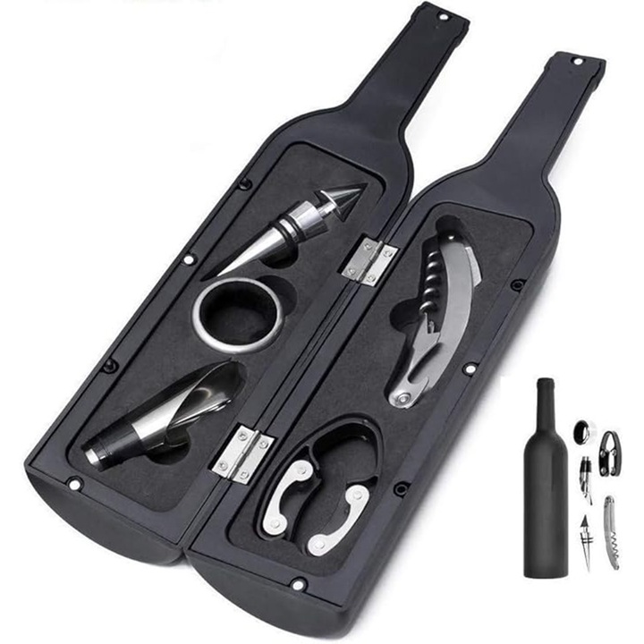 Set elegant cu accesorii de vin profesionale, AYSTOAYS®, 6 piese, 32 cm, Negru