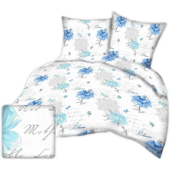 Set De Lenjerie De Pat Pentru Copii, 120x160 cm, 1x50/70 cm, Multicolor, Material 100% Bumbac, Tip Inchidere Fermoar, Gramaj 125 g/m2, Certificat OEKO-TEX Standard 100