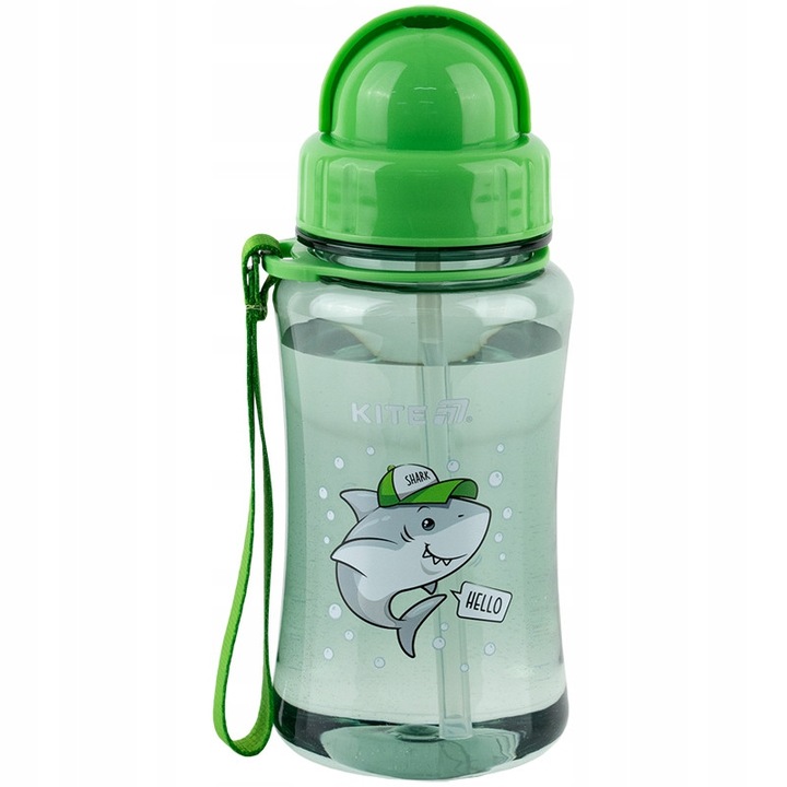 Детска бутилка за вода със силиконова сламка с акула без BPA от tritan 350 мл Kite