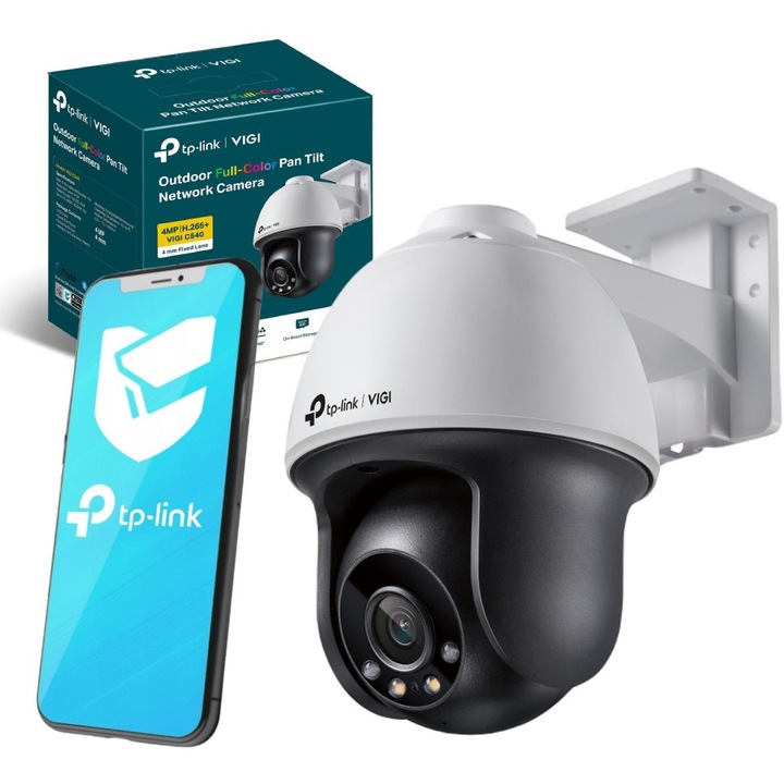 IP kamera, Tp-Link, Vigi C540, 120x172x198 mm, Fix objektív 4 mm, Felbontás 4 Mpx, IP66 védettség, Ptz forgatási funkció, Fehér