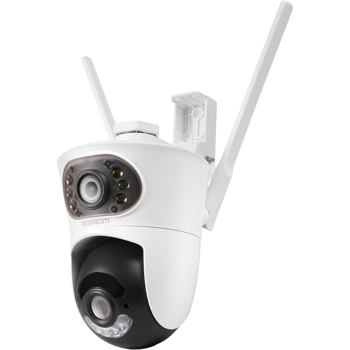 Tuya, Комплект IP камера Easycam Ec-4X4Ptz8L8Ir, 100x103, 9x311, 8 мм, двупосочно аудио, резолюция 8 Mp 4 Mp + 4 Mp, нощен режим с IR светодиоди, бял