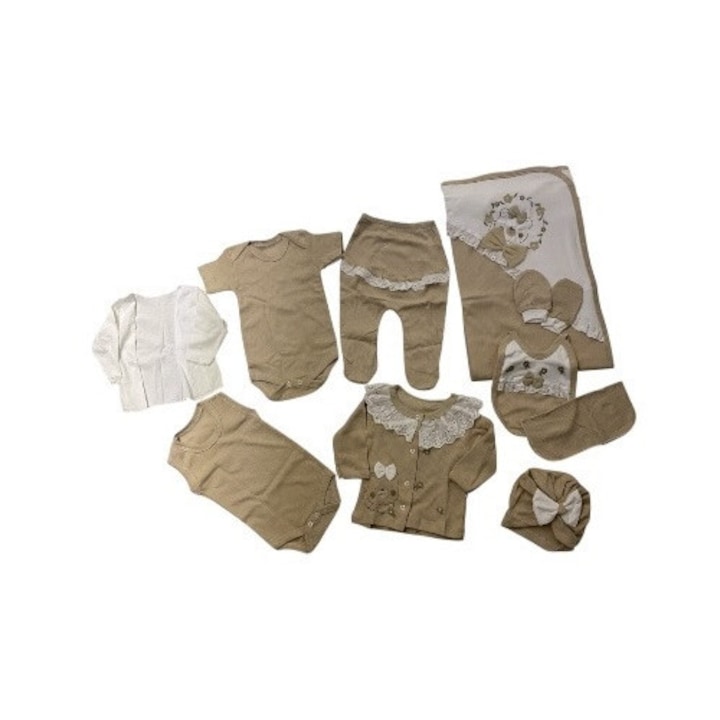 Set 10 Piese Bebelus Organic Bi Baby Natural Dantela Ursulet, bej, 0-3 Luni