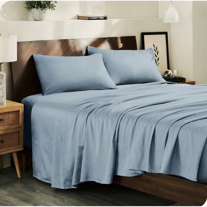 Husa de pat cu elastic Kotonia Home Hotel, 100% bumbac, Damasc DeLux Saten, gri silver, 160×200+35 cm