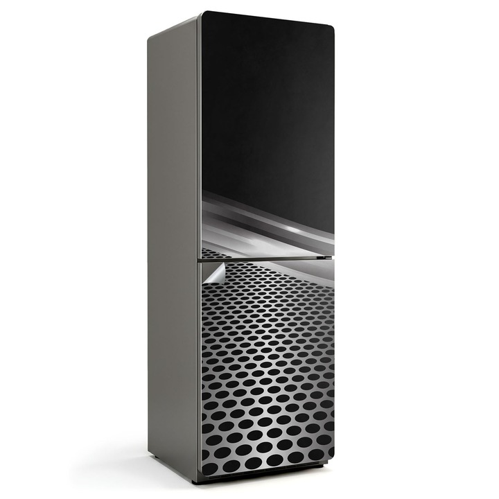 Autocolant decorativ frigider, Wallfluent, Model de grila abstracta, Negru, 60x180 cm, 010120180020000009127