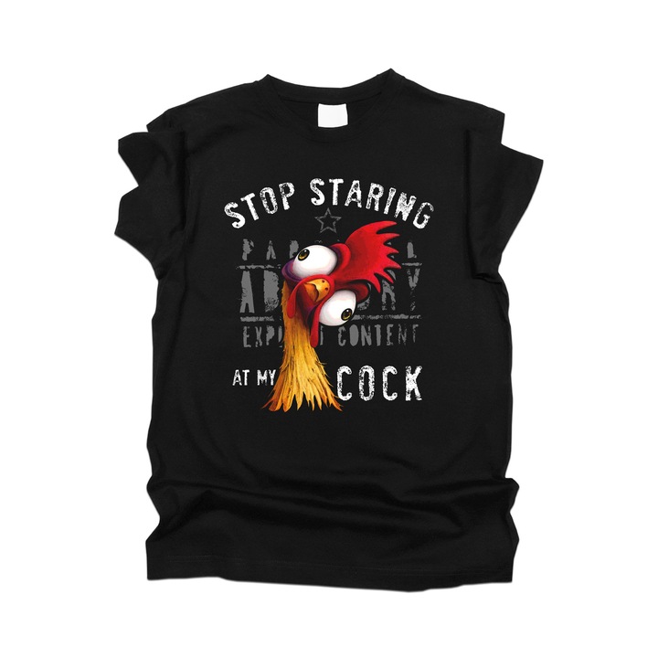 Мъжка тениска със забавно послание, K-off, Stop Staring at my Cock, черна, 4XL