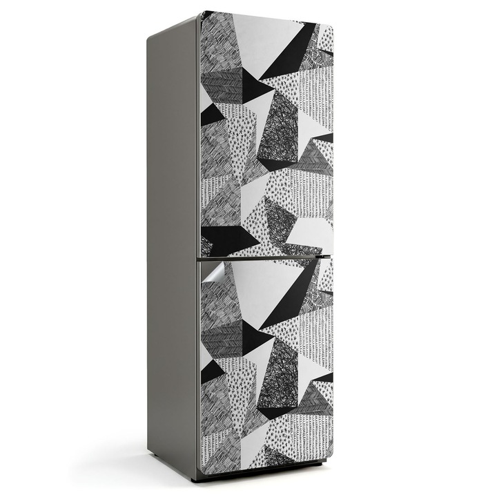 Autocolant decorativ frigider, Wallfluent, Model geometric abstract, Negru, 60x180 cm, 010120180020000011777