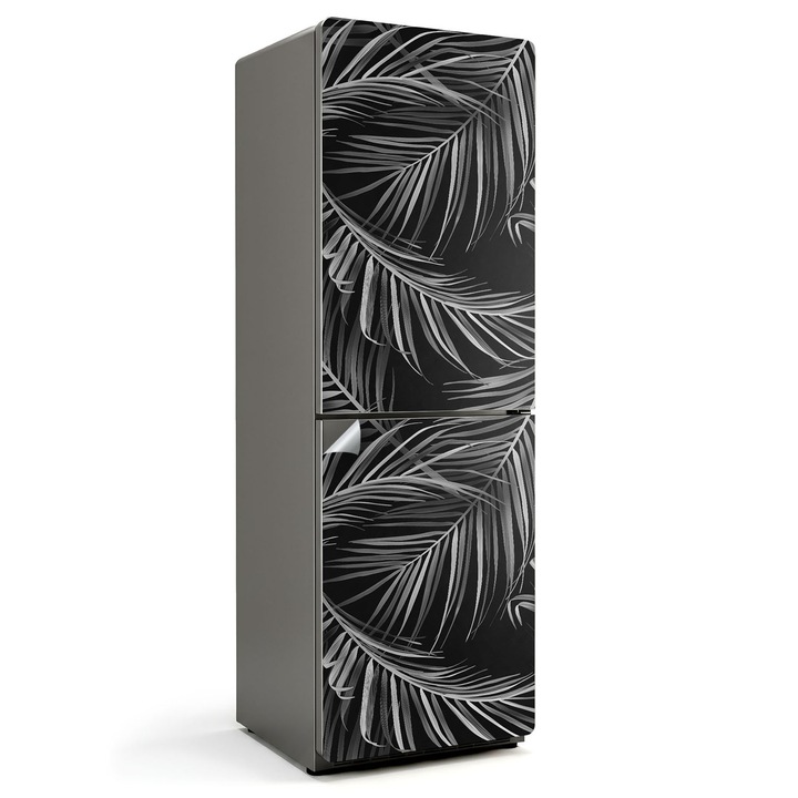 Folie autocolanta frigider, Wallfluent, Frunze intr-un aranjament delicat, Negru, 60x180 cm, 010120180020000011082