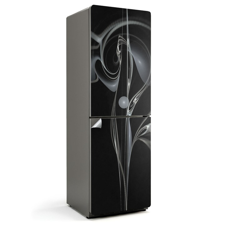 Autocolant frigider, Wallfluent, Model de val abstract, Negru, 60x180 cm, 010120180020000003283