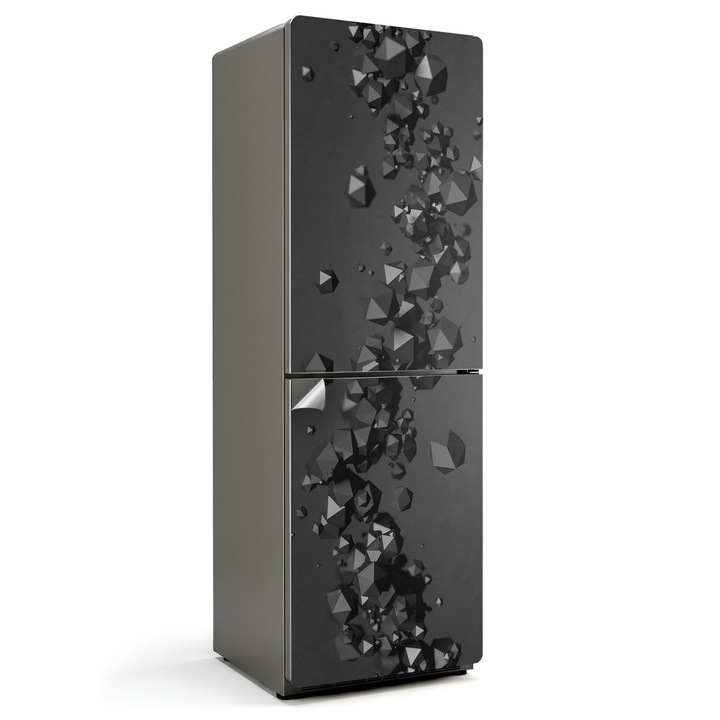 Autocolant decorativ frigider, Wallfluent, Forme abstracte in miscare, Negru, 60x180 cm, 010120180020000006123