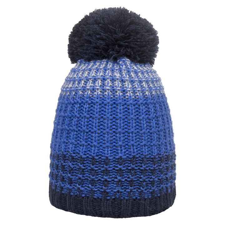 Babás gyerek sapka, mélykék, pomponnal, 100% akril, őszi-téli