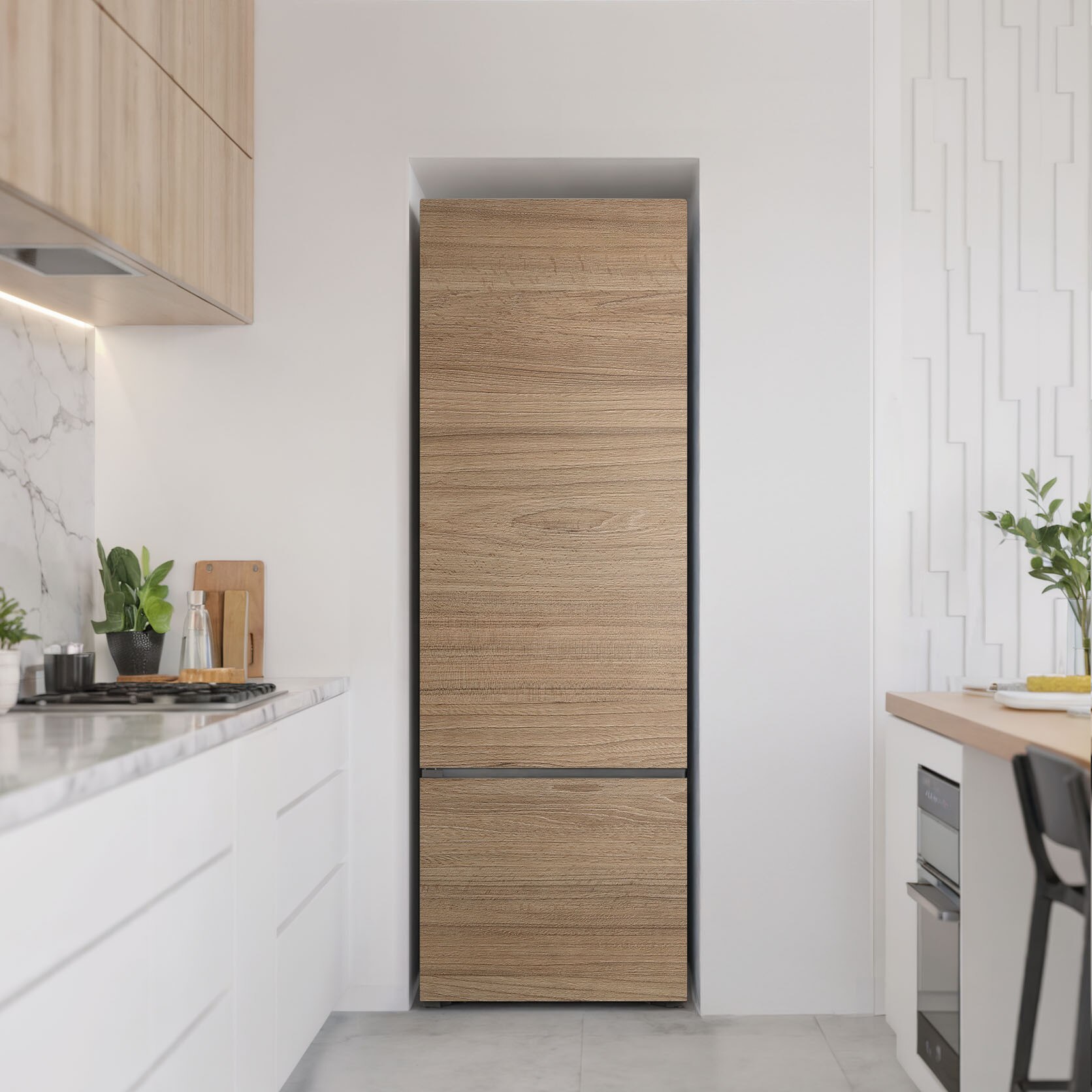 Autocolant frigider, Wallfluent, Textura lemnului natural, Maro