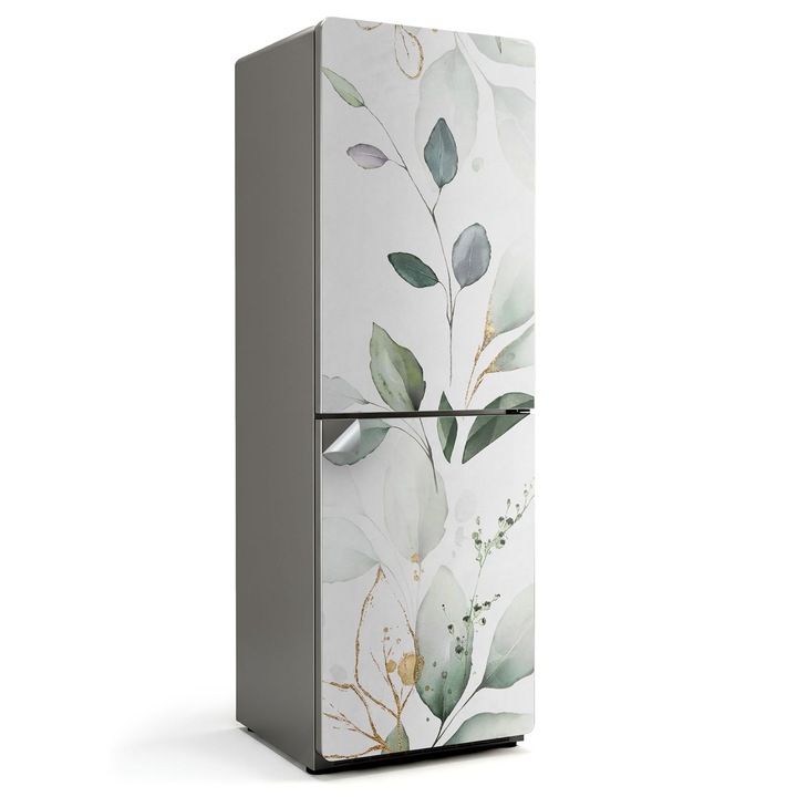 Sticker frigider, Wallfluent, Frunze si crengute delicate, Verde, 60x180 cm, 010120180020000088423