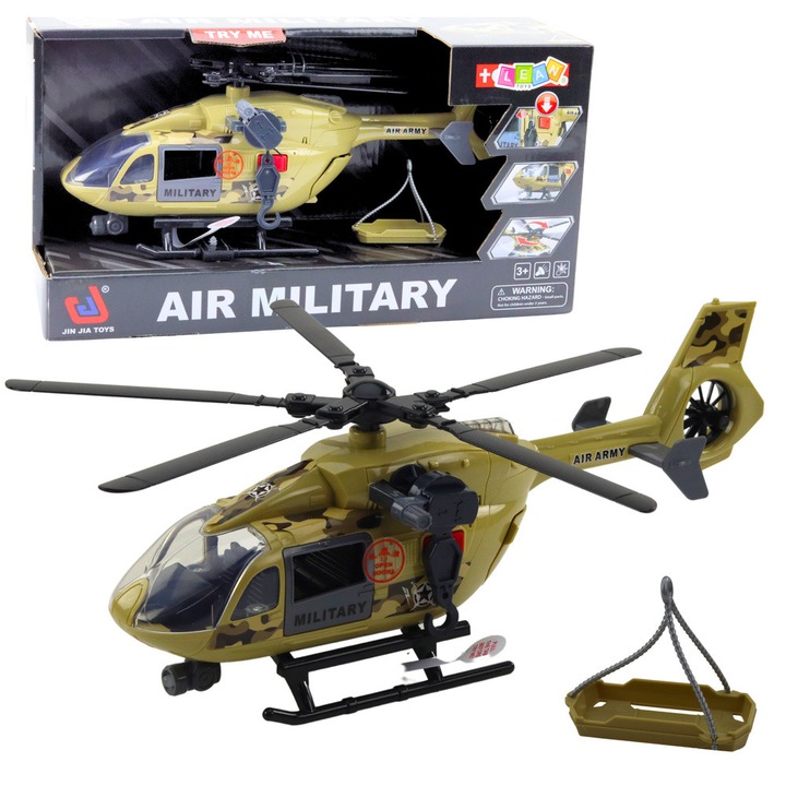 Elicopter militar, LEAN TOYS, cu efecte luminoase si sonore, 32x12x10.5cm, maro/negru