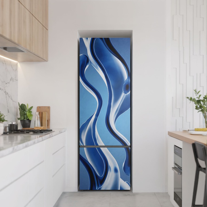 Sticker frigider, Wallfluent, Unde si forme lichide, Albastru, 60x180 cm, 010120180020000075350