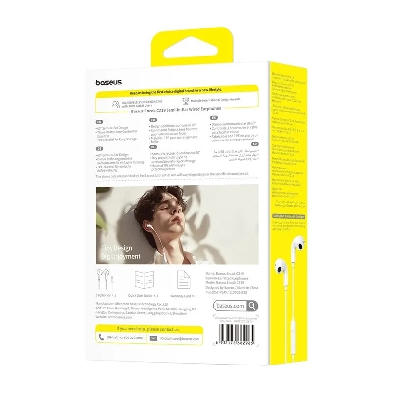 Baseus Encok CZ19 Casti In-Ear cu fir alb