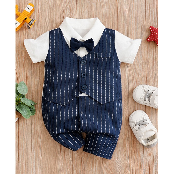 Salopeta Albastra Baieti cu Dungi Tudor