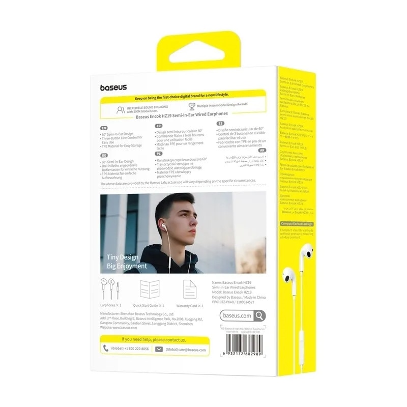 Baseus Encok HZ19 Casti in-ear cu fir alb