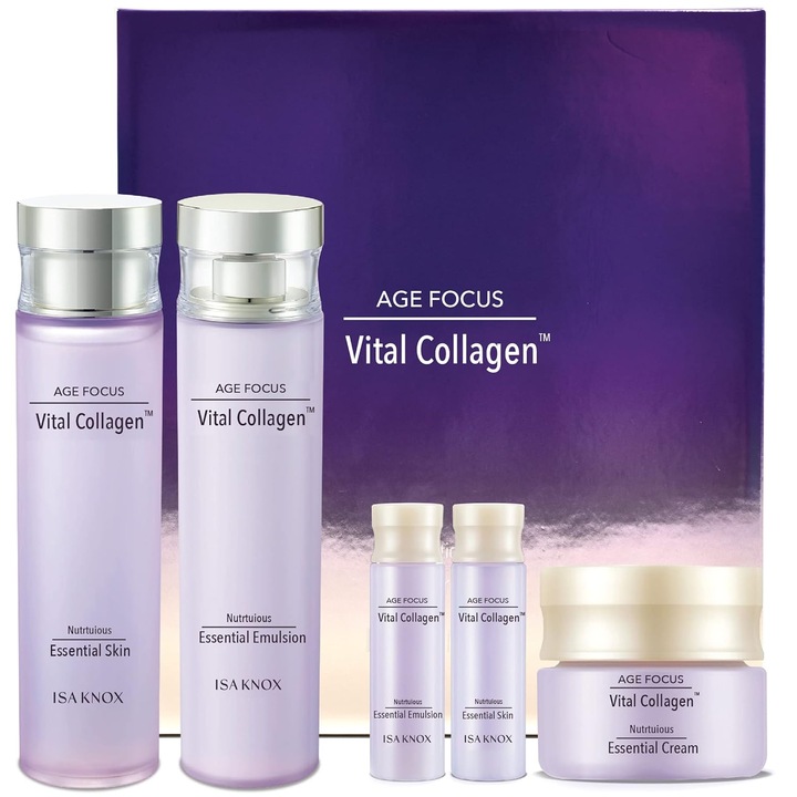 Пакет Isa Knox Age Focus Vital Collagen (тоник за лице 160 мл, тоник за лице 20 мл, емулсия 160 мл, емулсия 20 мл, крем за лице 10 мл)